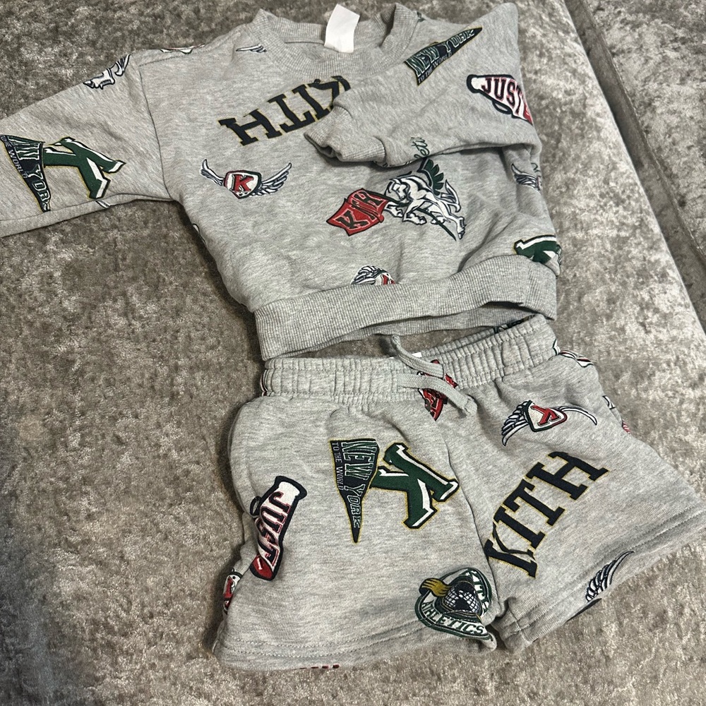 Kith Kids Grey Graphic Sweatshirt and Shorts Set